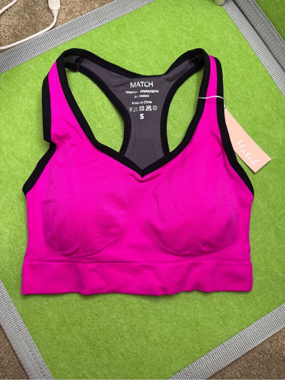MATCH Hot Pink Racerback Sports Bra with Black Trim